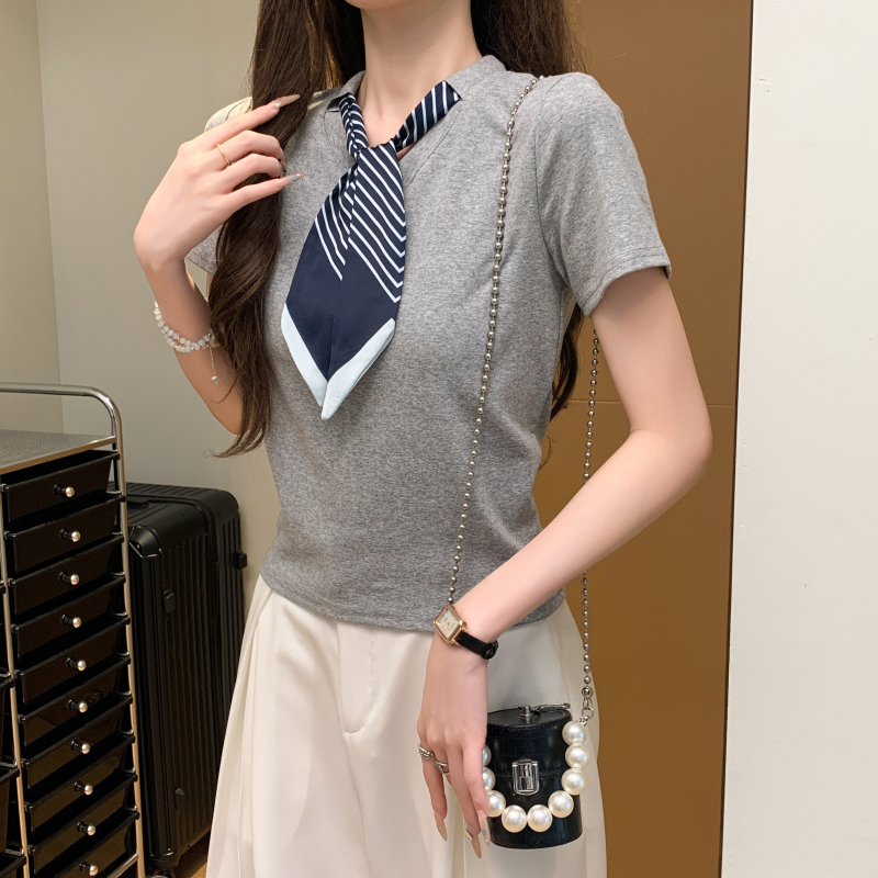 Summer slim T-shirt short splice scarves for women