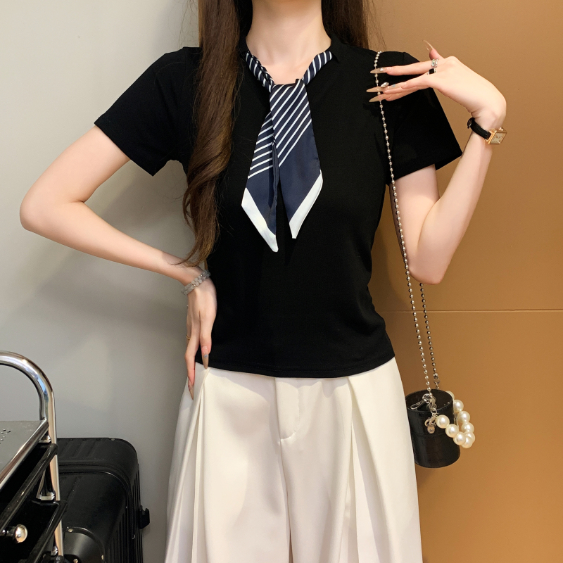 Summer slim T-shirt short splice scarves for women