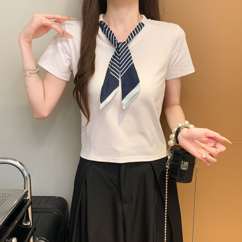 Summer slim T-shirt short splice scarves for women