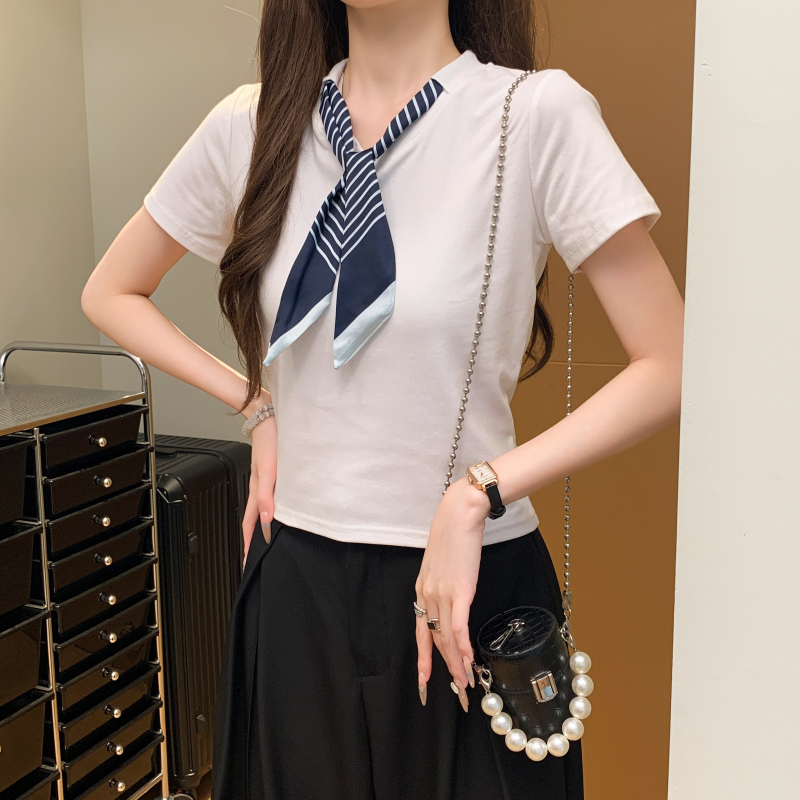 Summer slim T-shirt short splice scarves for women