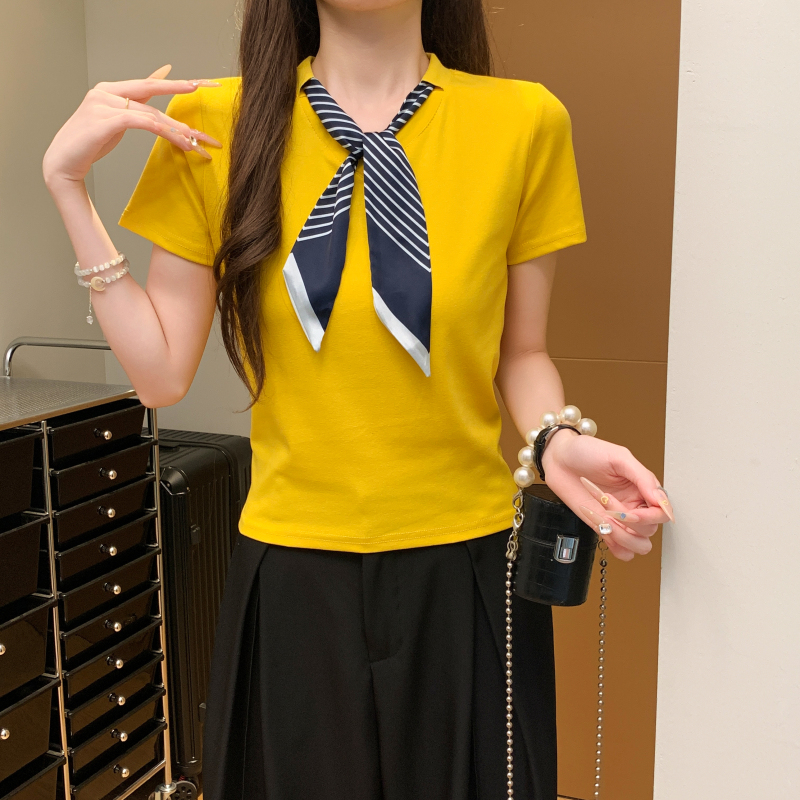Summer slim T-shirt short splice scarves for women