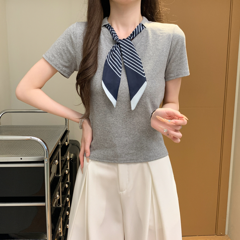 Summer slim T-shirt short splice scarves for women