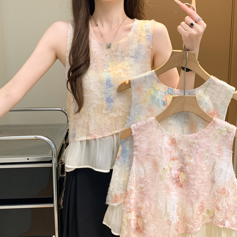 Sweet sleeveless tops all-match shirt for women
