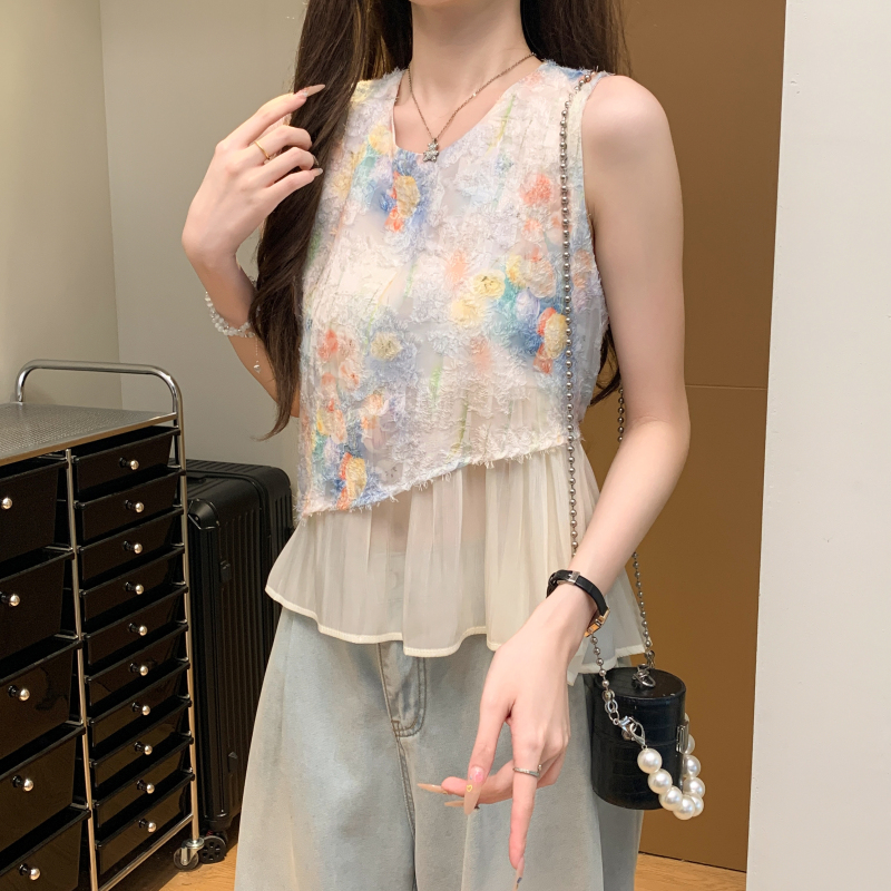 Sweet sleeveless tops all-match shirt for women