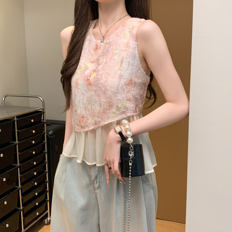 Sweet sleeveless tops all-match shirt for women