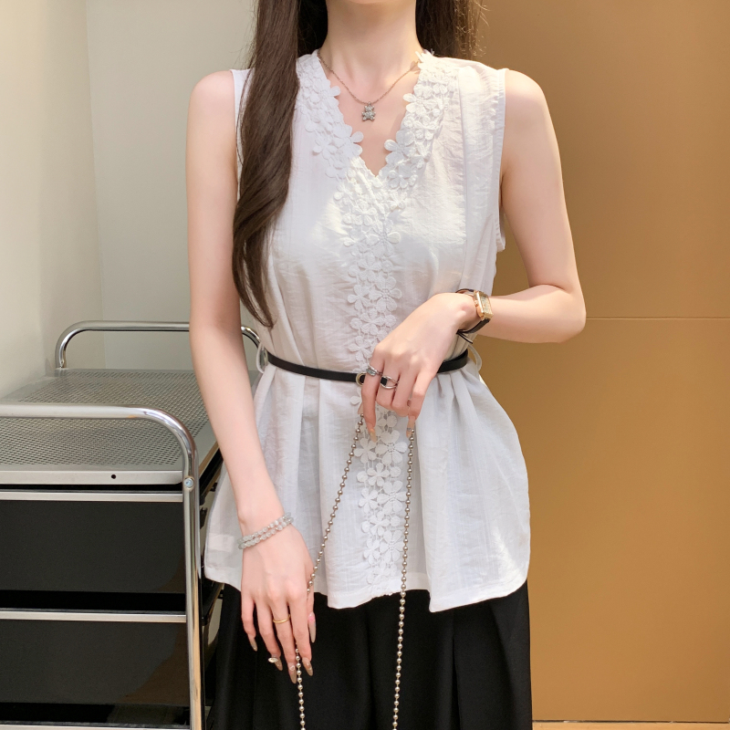 Loose pinched waist small shirt lace shirt for women