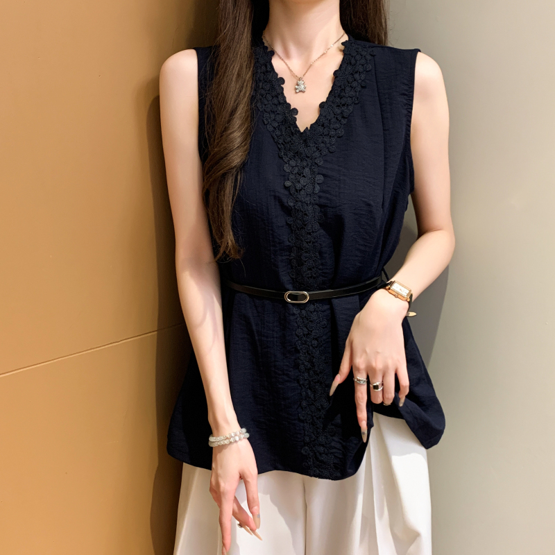 Loose pinched waist small shirt lace shirt for women