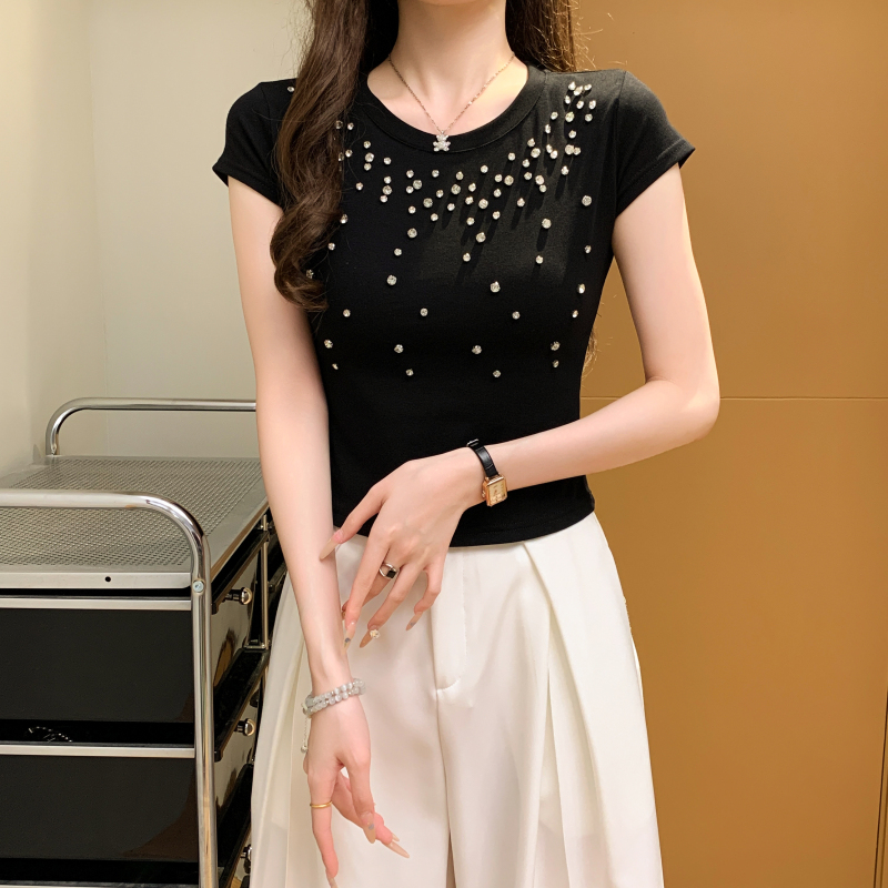 Spicegirl navel tops rhinestone glitter T-shirt