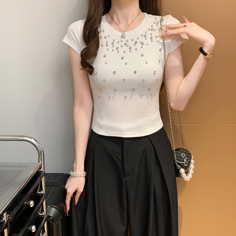 Spicegirl navel tops rhinestone glitter T-shirt