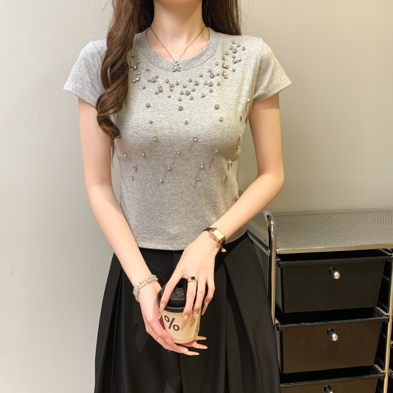 Spicegirl navel tops rhinestone glitter T-shirt