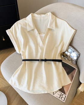 Pseudo-two summer lapel shirt short sleeve flanging tops
