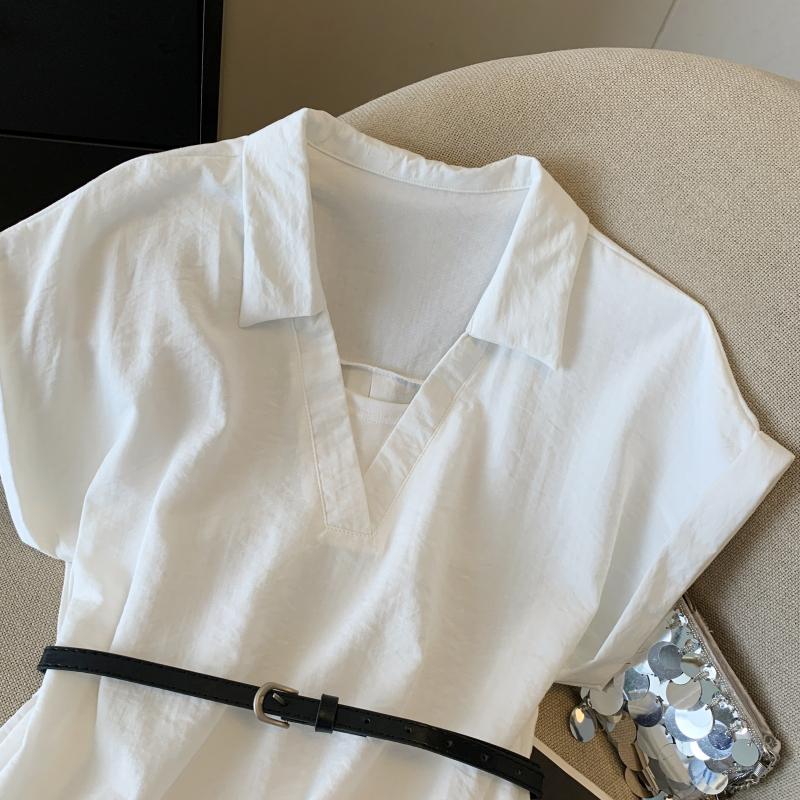 Pseudo-two summer lapel shirt short sleeve flanging tops