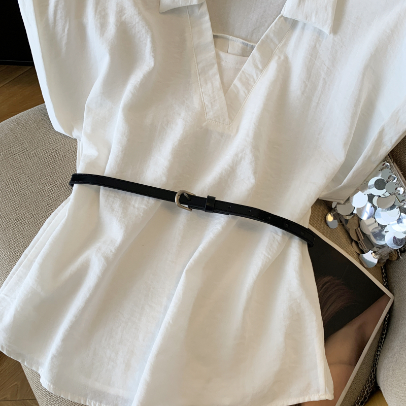Pseudo-two summer lapel shirt short sleeve flanging tops