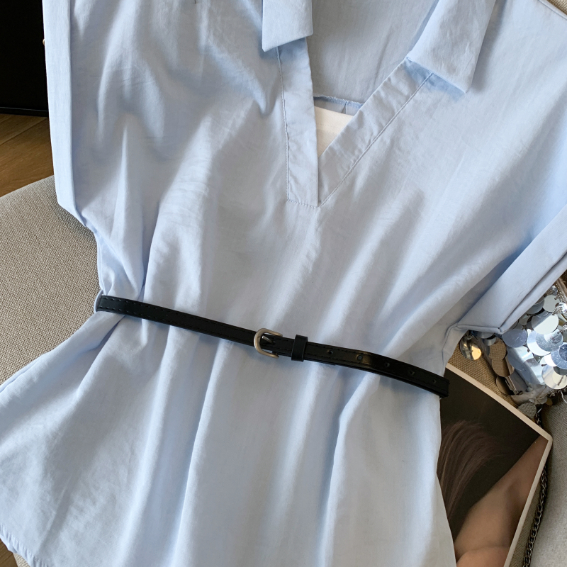 Pseudo-two summer lapel shirt short sleeve flanging tops