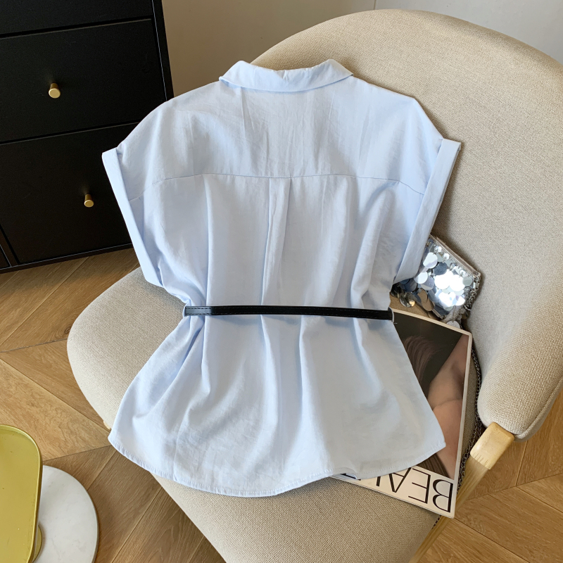 Pseudo-two summer lapel shirt short sleeve flanging tops