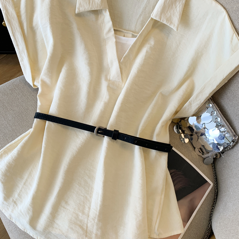 Pseudo-two summer lapel shirt short sleeve flanging tops