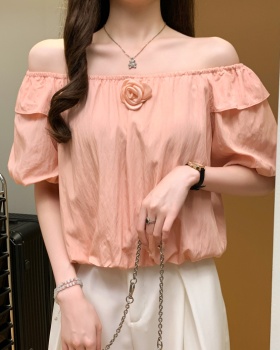 Summer flat shoulder shirt all-match tops for women