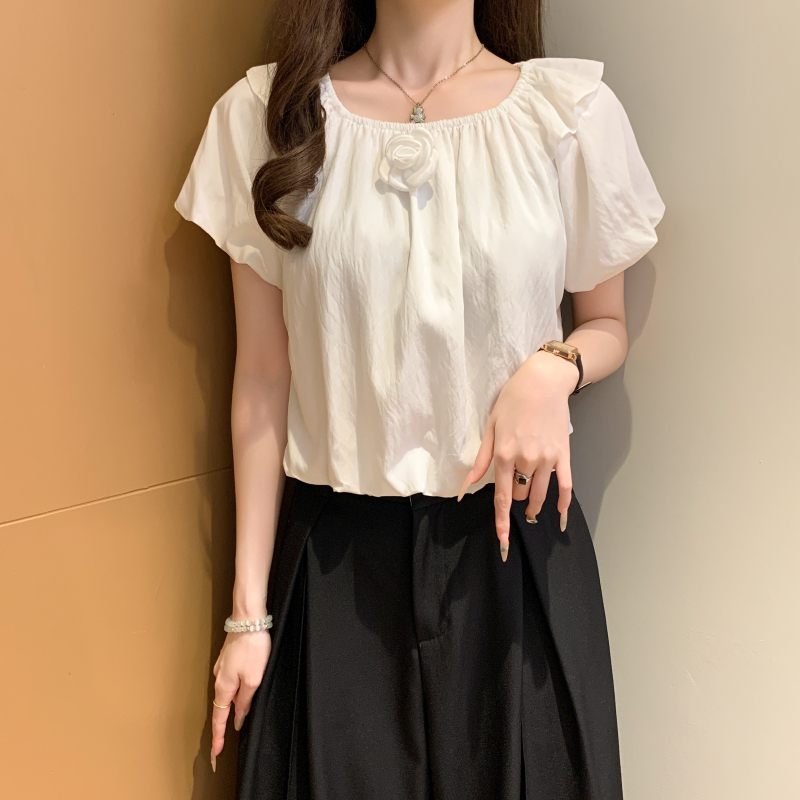 Summer flat shoulder shirt all-match tops for women