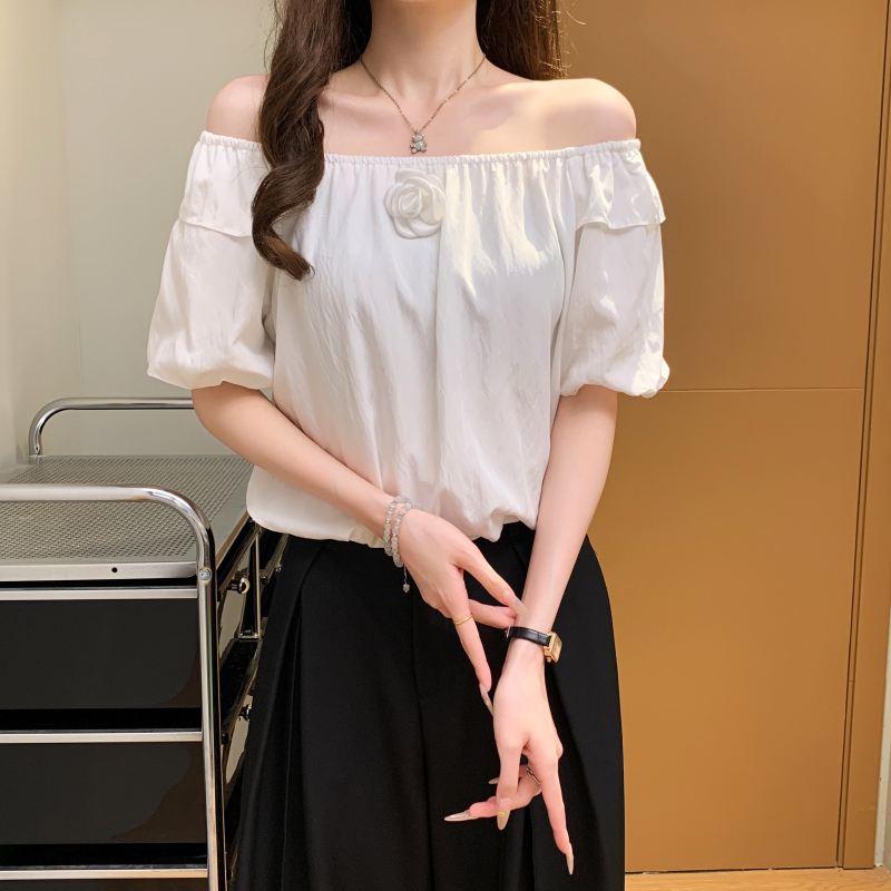 Summer flat shoulder shirt all-match tops for women