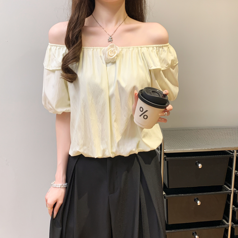Summer flat shoulder shirt all-match tops for women