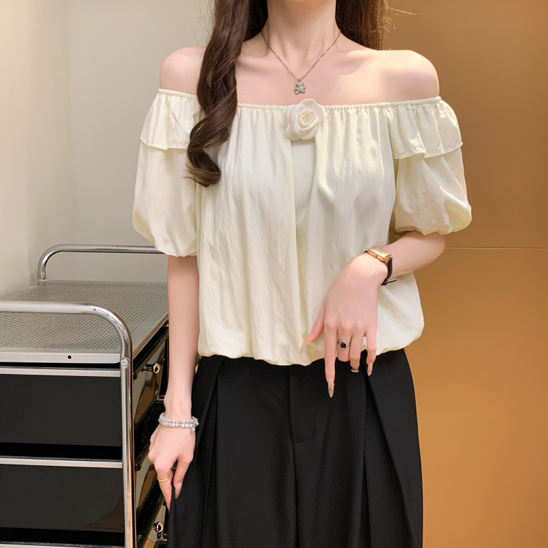 Summer flat shoulder shirt all-match tops for women
