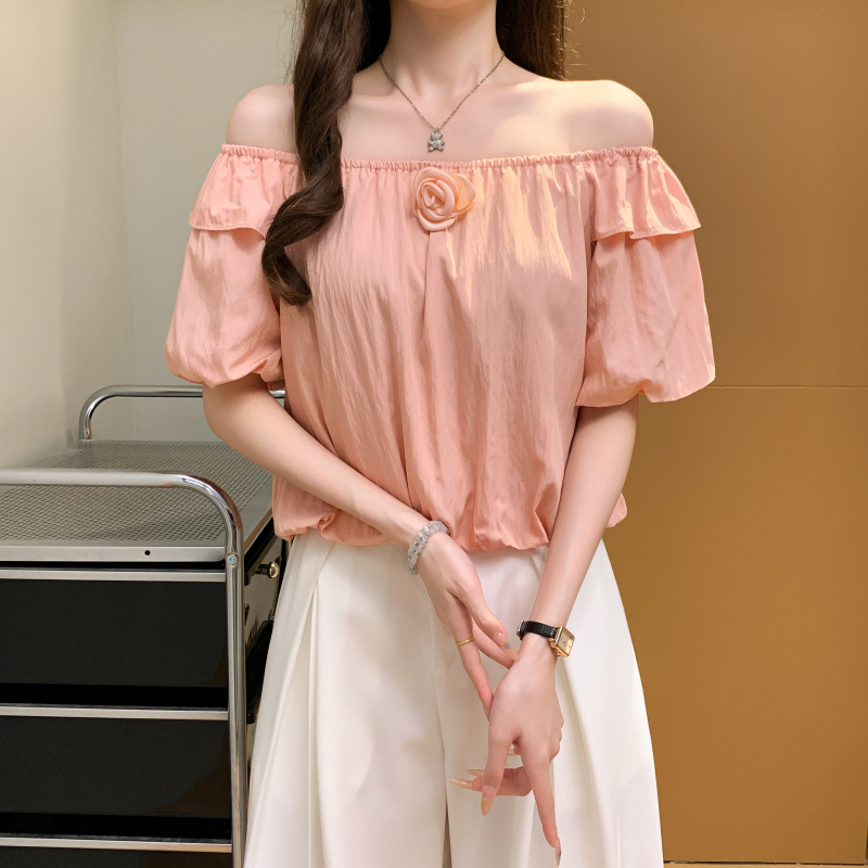 Summer flat shoulder shirt all-match tops for women