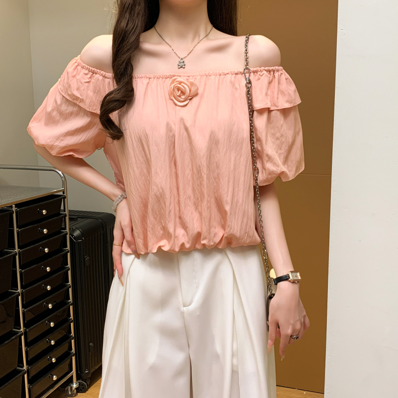 Summer flat shoulder shirt all-match tops for women
