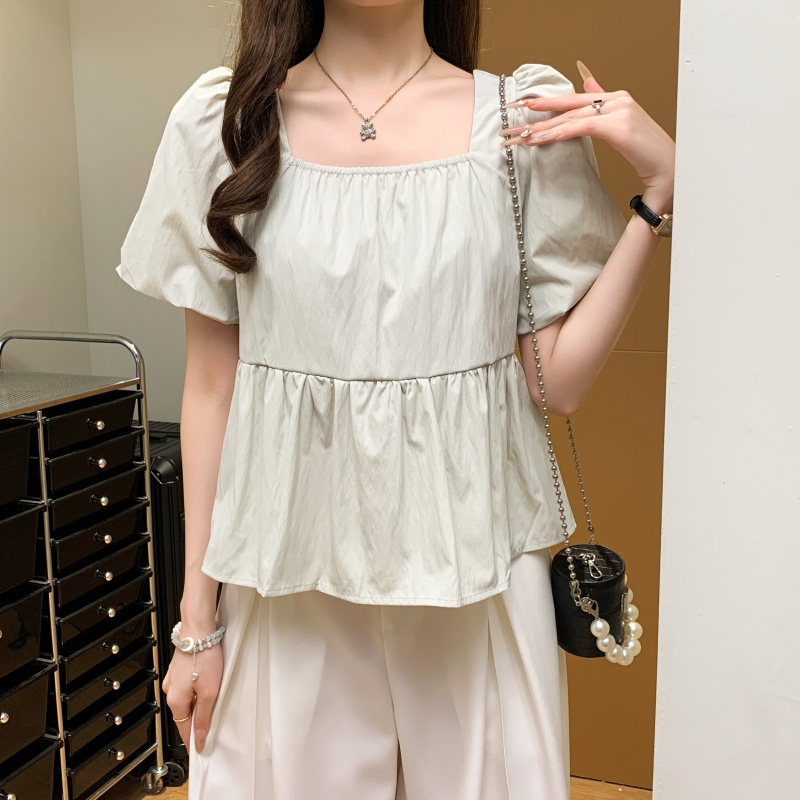 College style shirt pinched waist doll shirt for women