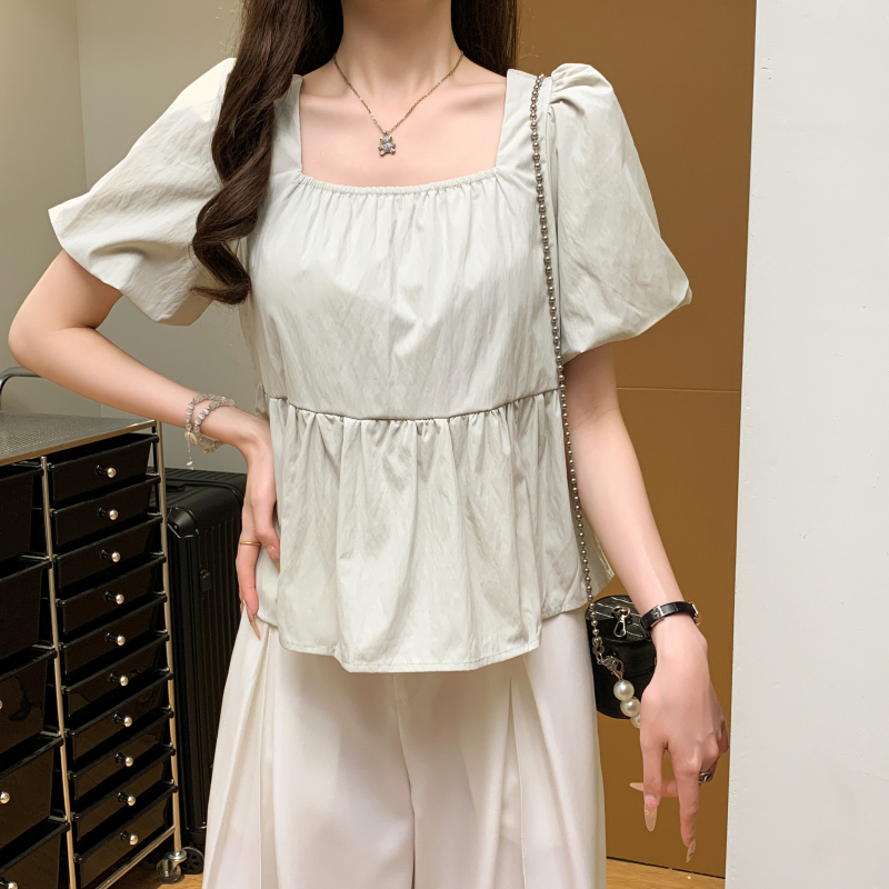College style shirt pinched waist doll shirt for women