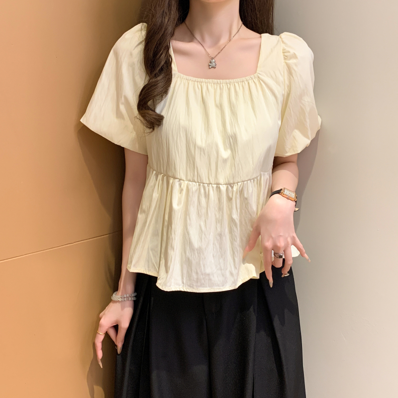 College style shirt pinched waist doll shirt for women