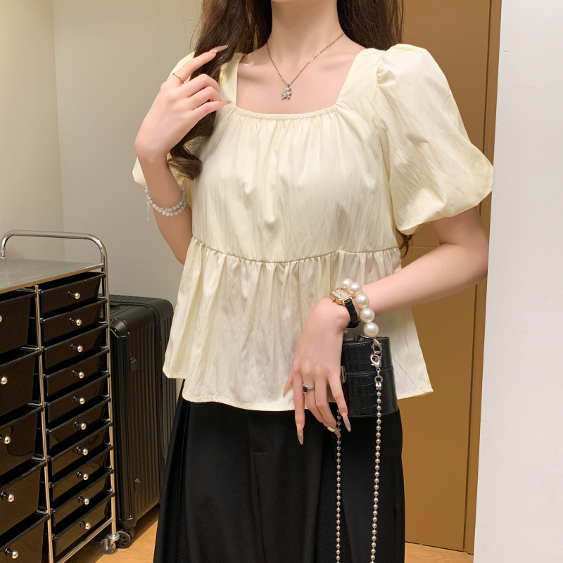 College style shirt pinched waist doll shirt for women