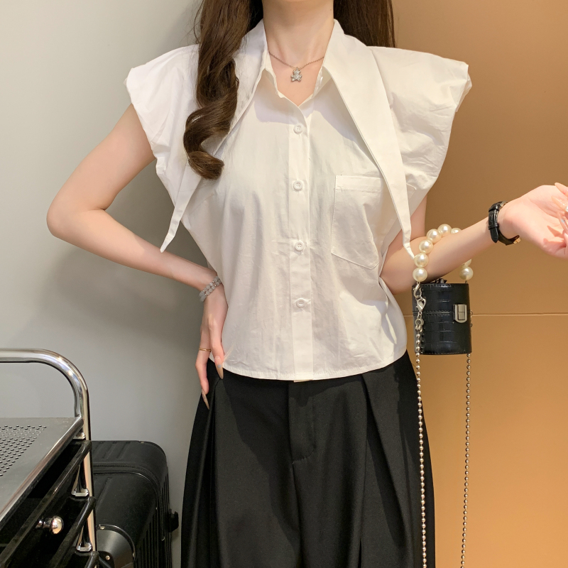 Sleeveless classic tops pure shirt for women