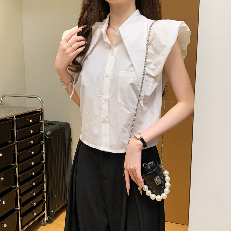 Sleeveless classic tops pure shirt for women