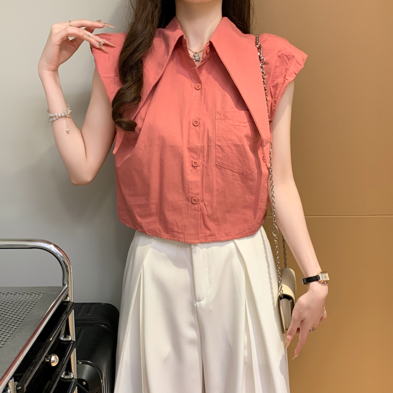 Sleeveless classic tops pure shirt for women