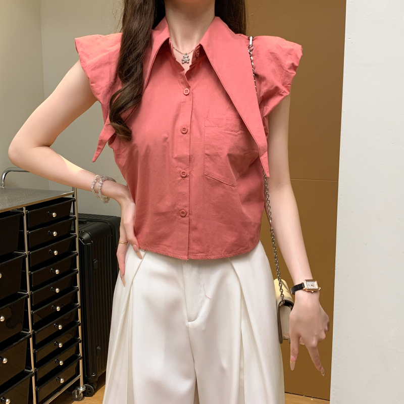 Sleeveless classic tops pure shirt for women