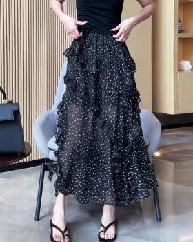 Polka dot France style vacation slim high waist skirt