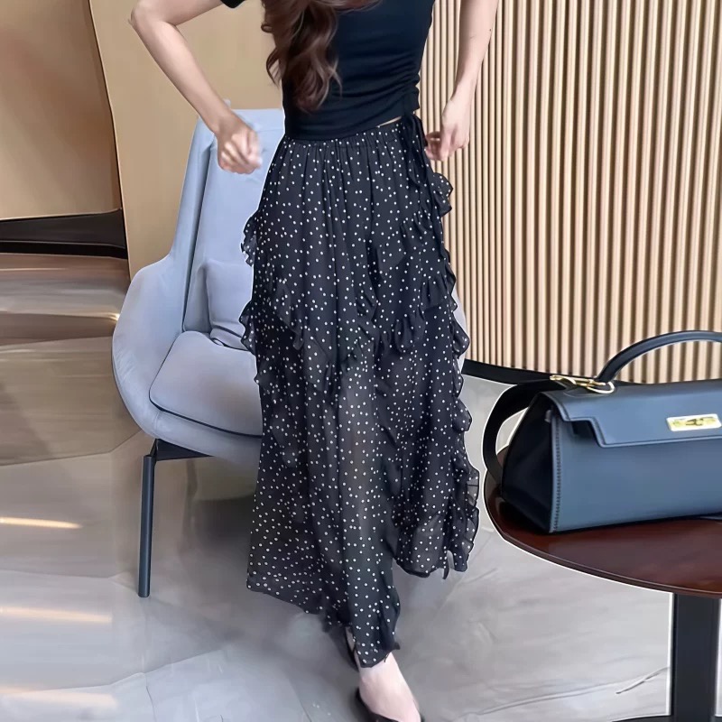 Polka dot France style vacation slim high waist skirt