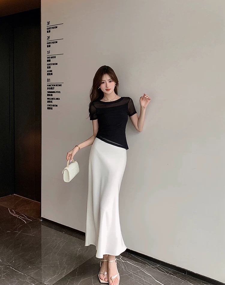 Satin drape A-line skirt