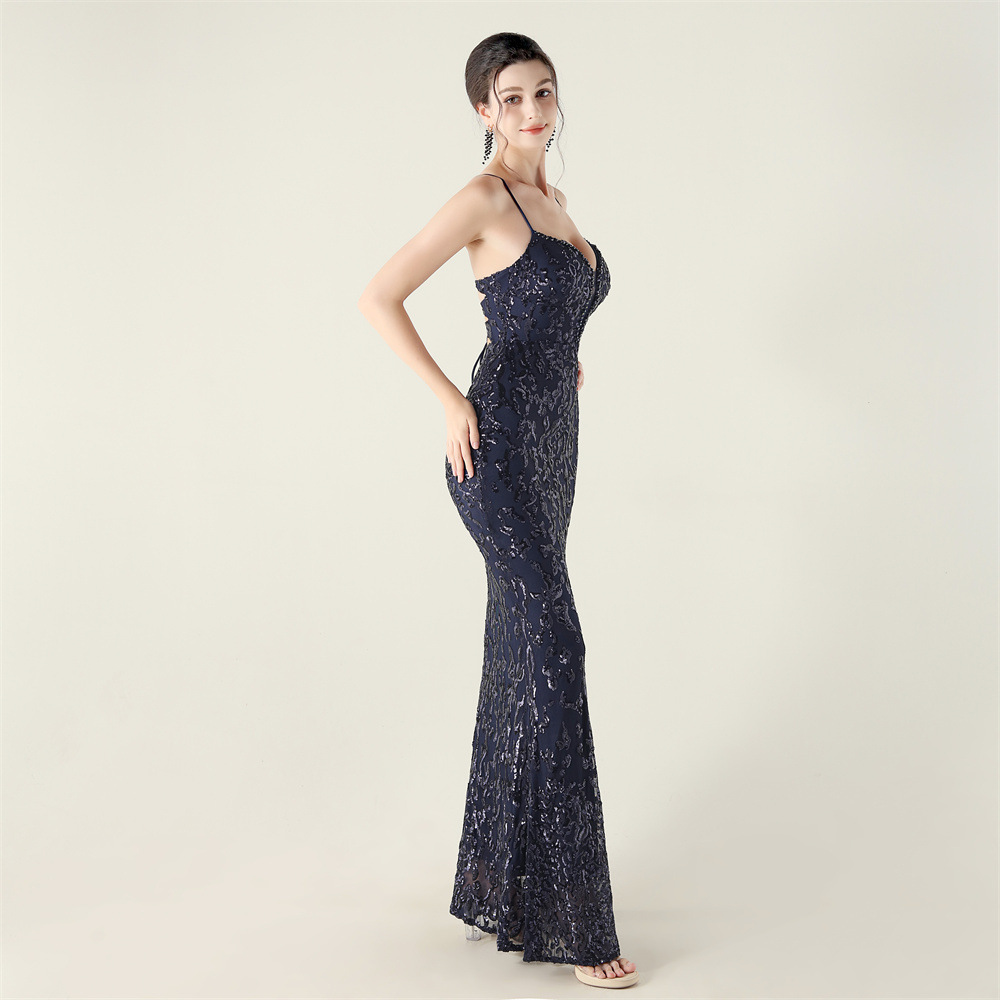 Bandage sling sequins banquet evening dress