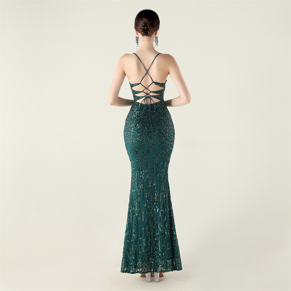 Bandage sling sequins banquet evening dress