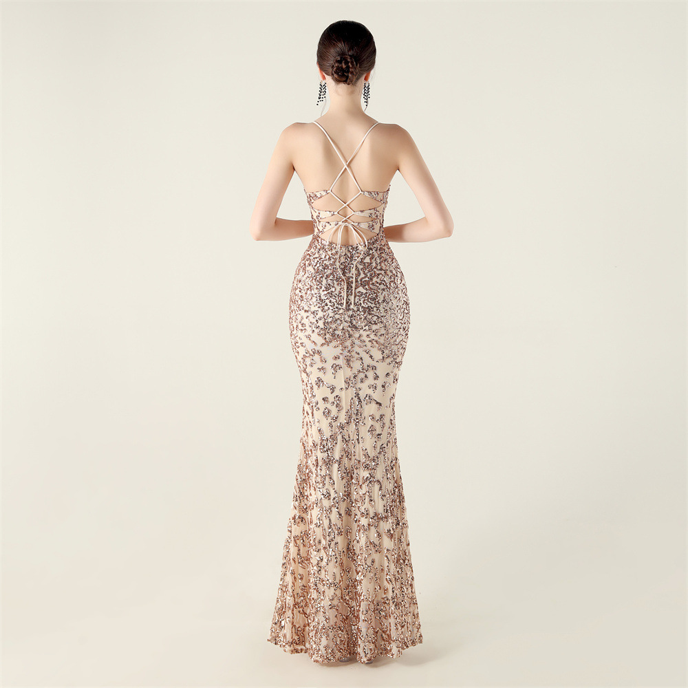 Bandage sling sequins banquet evening dress