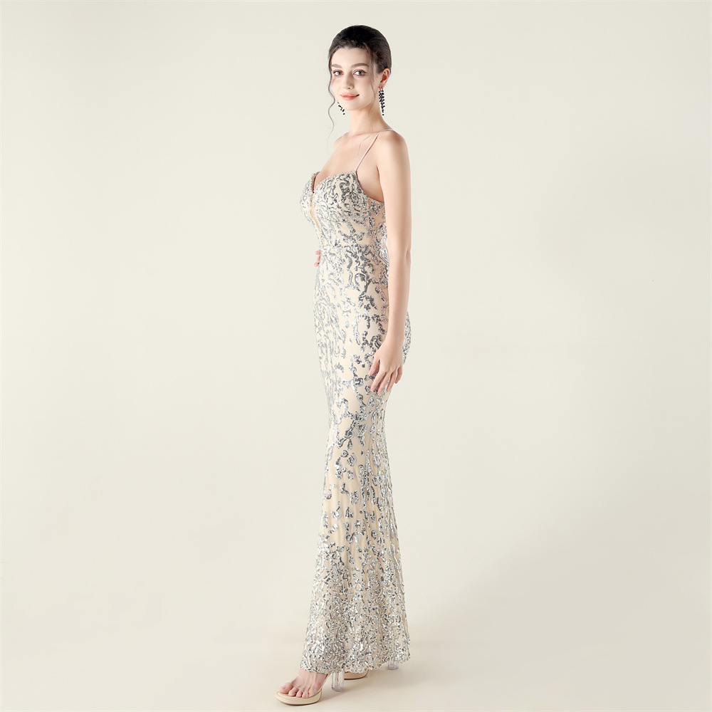 Bandage sling sequins banquet evening dress