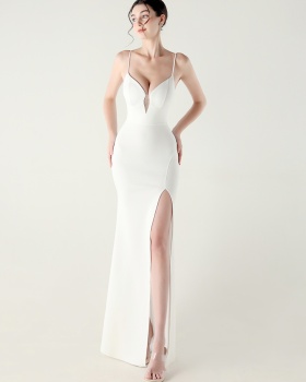 Waist straps V-neck dress banquet evening dress