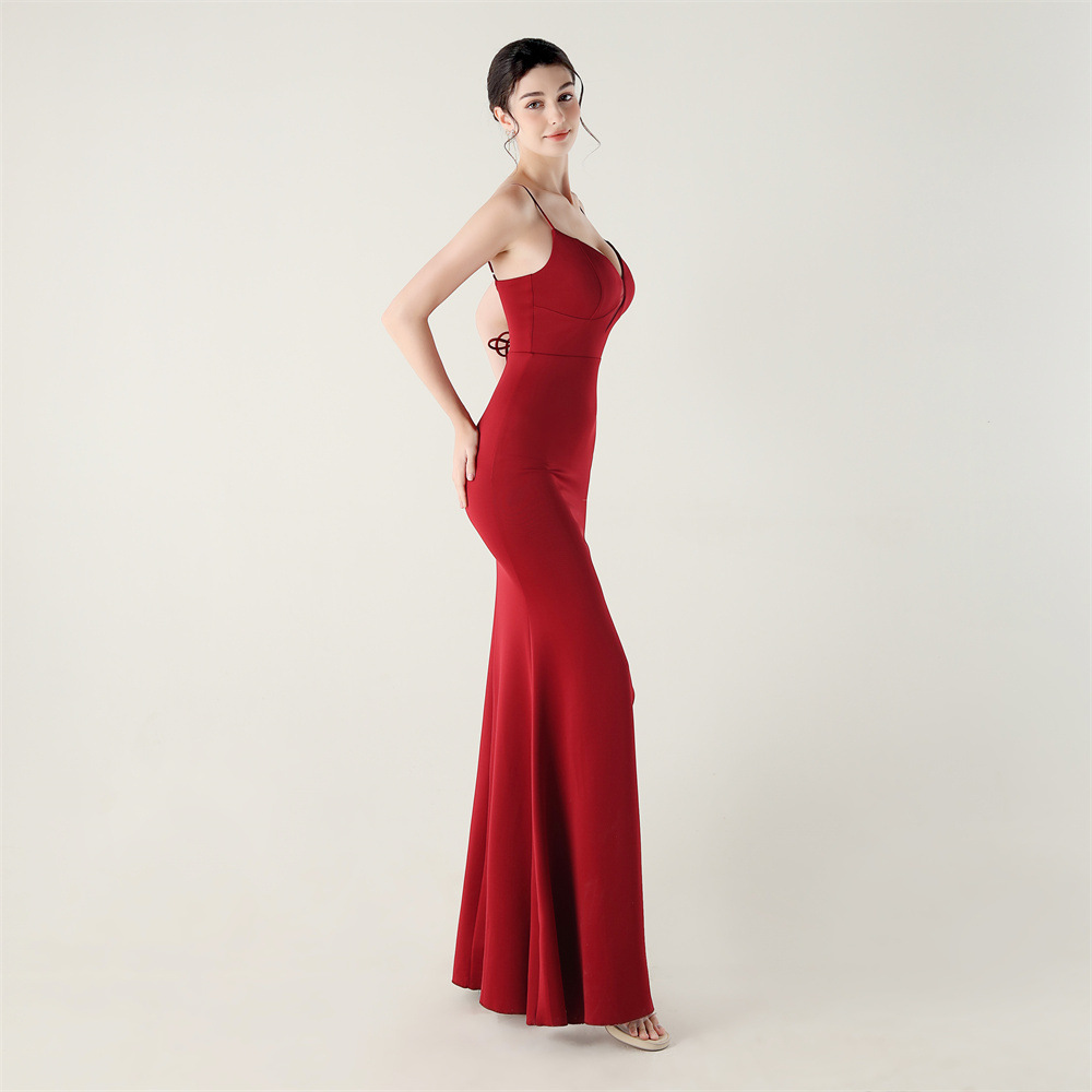 Waist straps V-neck dress banquet evening dress