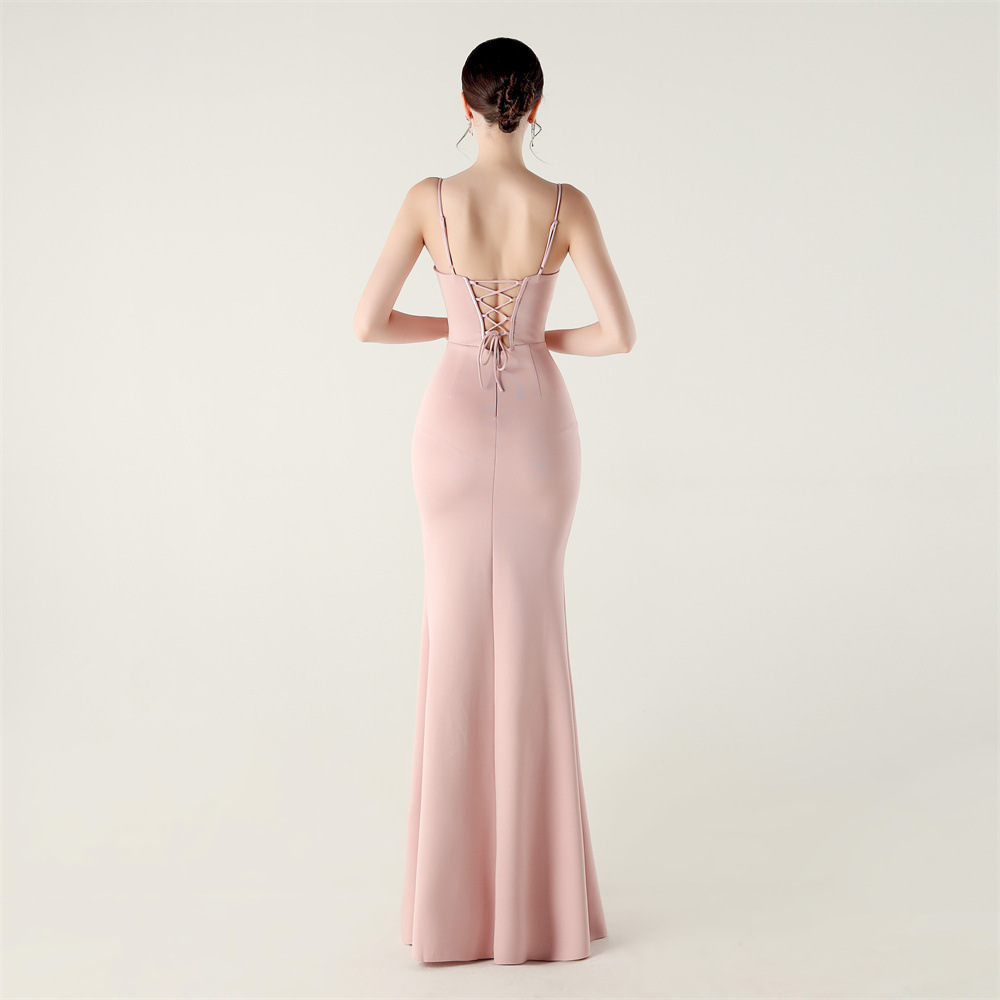 Waist straps V-neck dress banquet evening dress