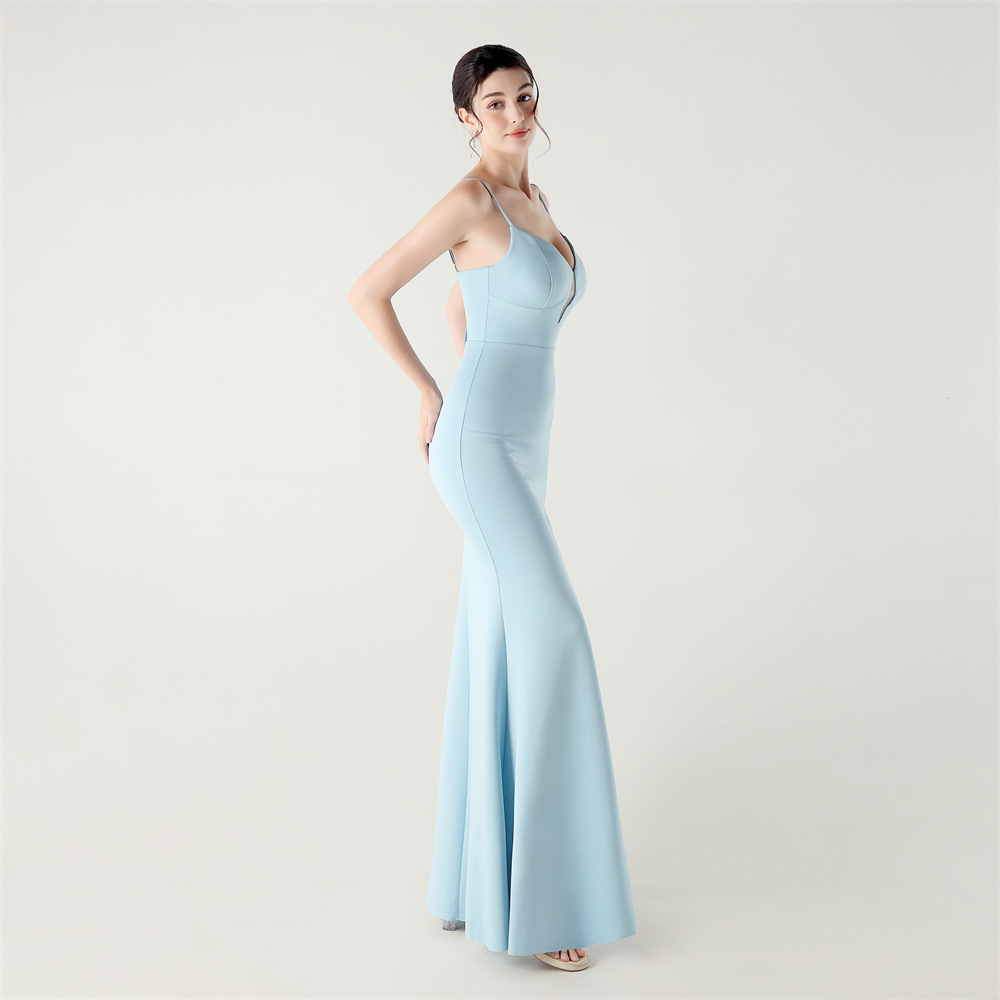 Waist straps V-neck dress banquet evening dress