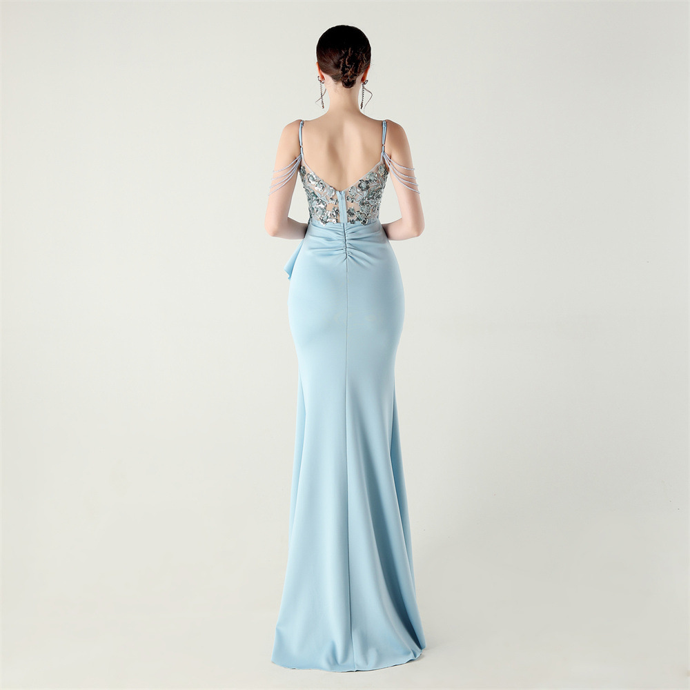 Sling bow dress lotus leaf edges evening dress