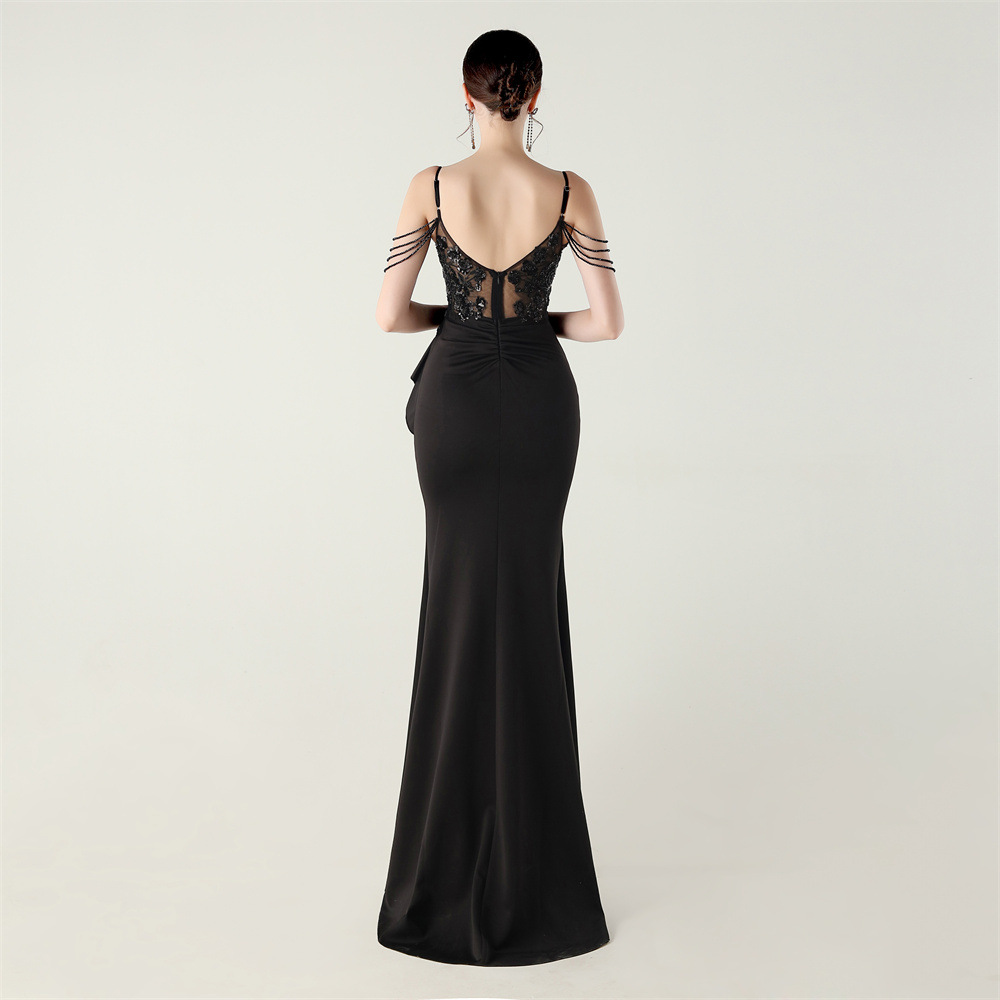Sling bow dress lotus leaf edges evening dress