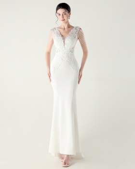 Banquet stereoscopic pinched waist evening dress