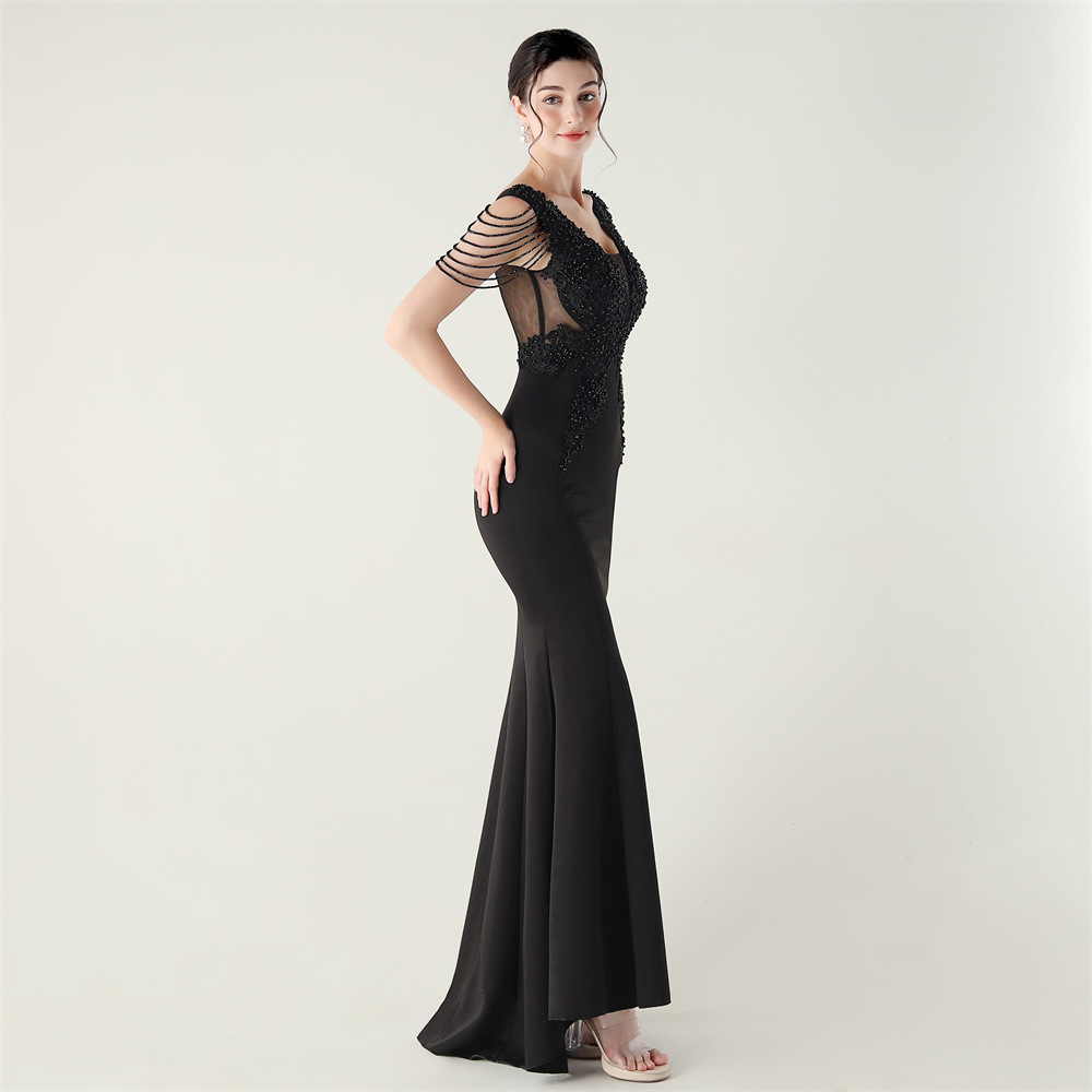Banquet stereoscopic pinched waist evening dress